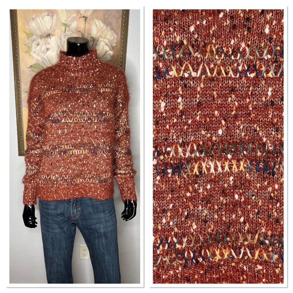 Love Culture Women’s Mock Turtleneck Sweater Sz M/L Acrylic Blend Rust Gold
